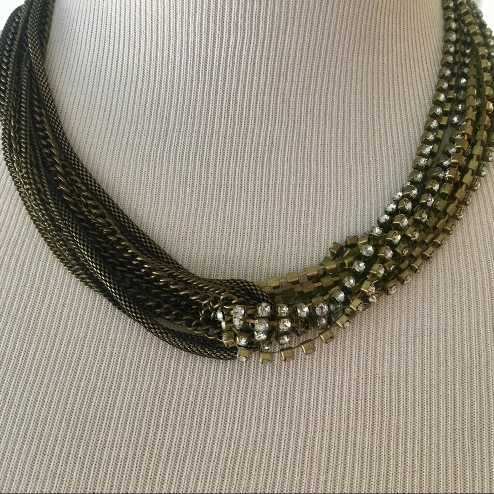 Multi layer chain rhinestone statement necklace brass gold indie y2k - Picture 9 of 9